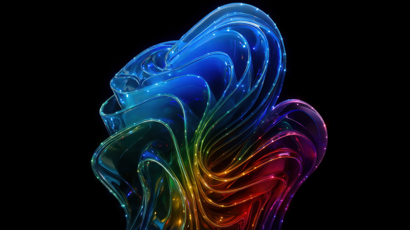 Colorful abstract waves with lights on black background