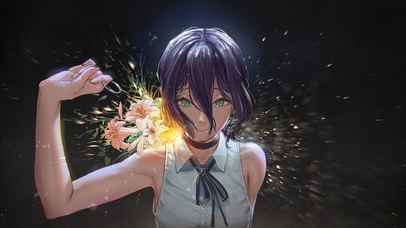 Reze from Chainsaw Man holding flowers