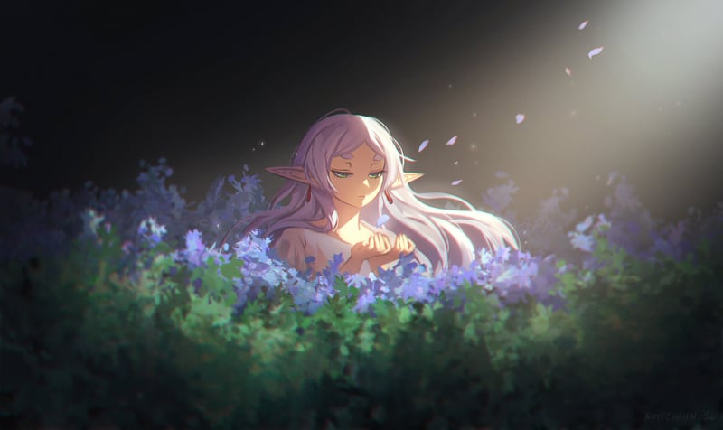 Sousou No Frieren in a field of flowers