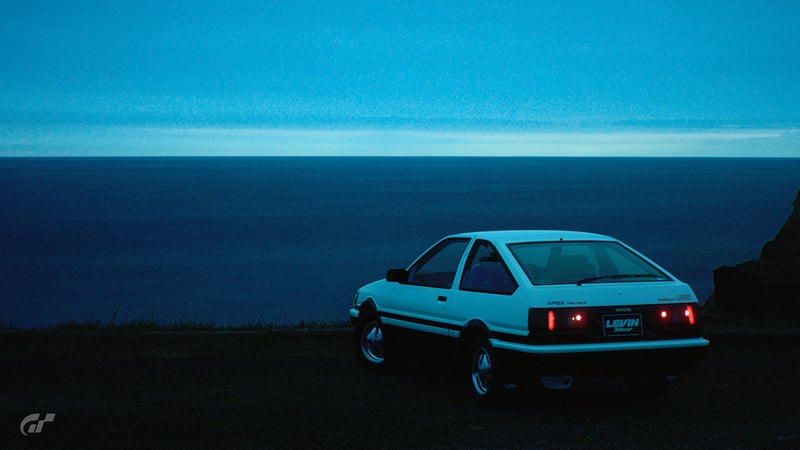 Toyota Corolla at dusk by the ocean