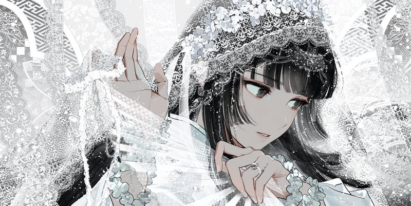 Anime girl with black hair and veil