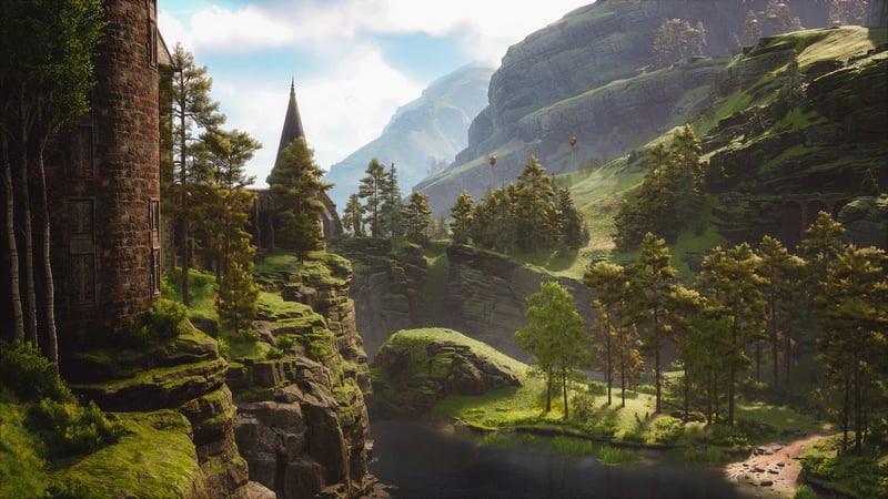 Hogwarts Legacy 4K scenery with mountains and lake