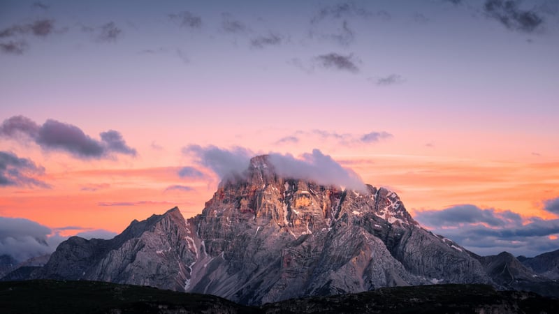 Majestic mountain peak at sunset in the Dolomites