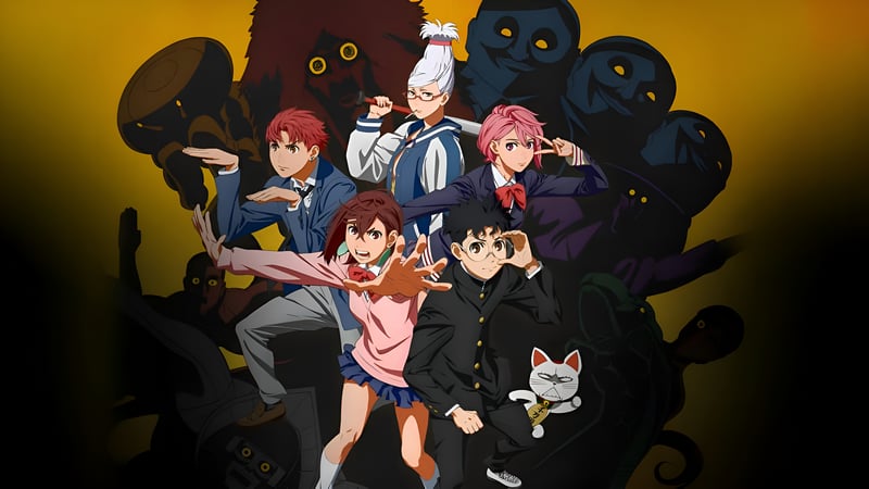 Dandadan characters with dark figures