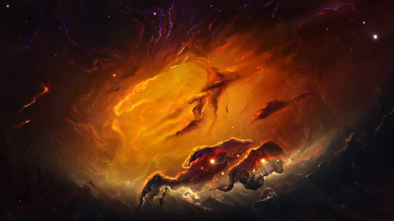 Fiery Nebula in Deep Space with Cosmic Dust