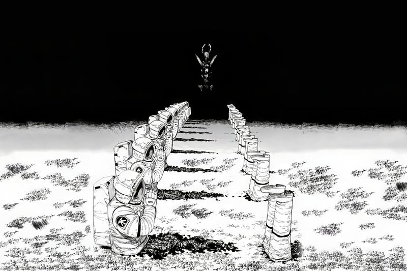 Chainsaw Man astronauts in monochrome