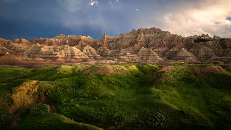 Badlands National Park Landscape with Dramatic Clouds