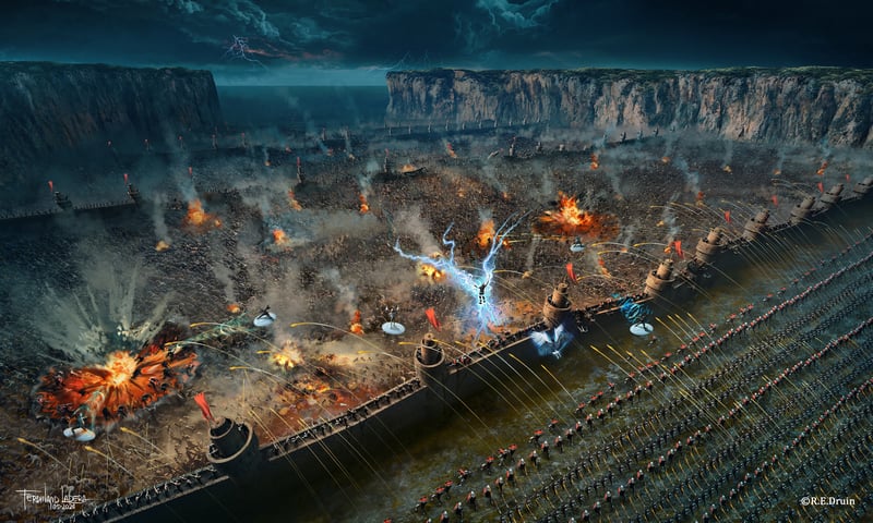 Fantasy war with soldiers and lightning