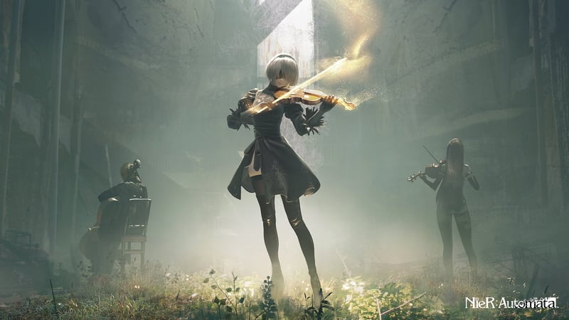 Nier: Automata characters playing violins and cello