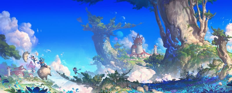 Witch on a floating island with fantastical trees