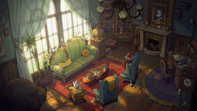 Interior with books and sunlight