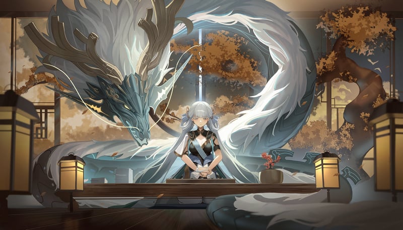 Jinhsi (Wuthering Waves) with a Dragon