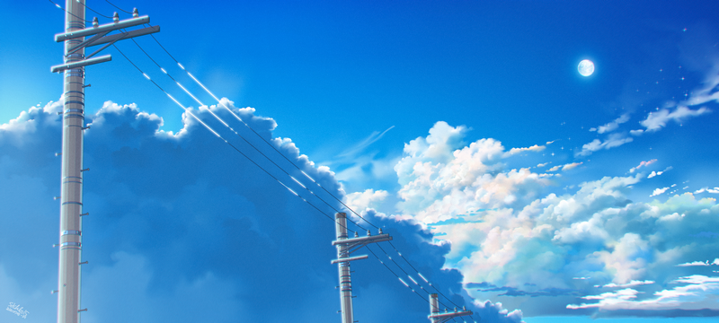 Blue Sky with Clouds and Utility Poles