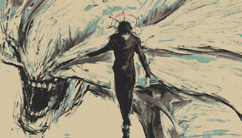 Mahoraga and Megumi Fushiguro from Jujutsu Kaisen