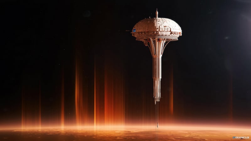 Space station above a planet with orange atmospheric effects