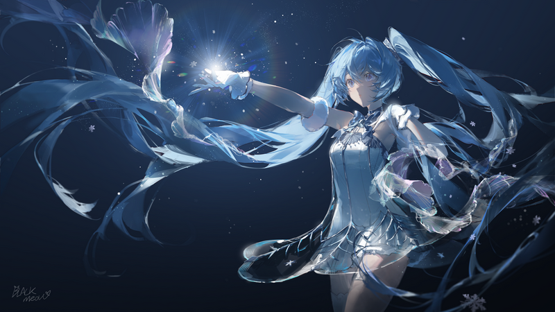 Hatsune Miku with flowing blue hair and dress