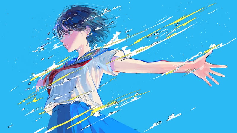 Anime girl in sailor uniform with arms outstretched