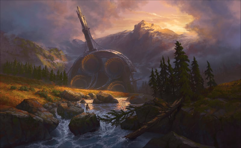 Crashed Spaceship in a Mountain Valley