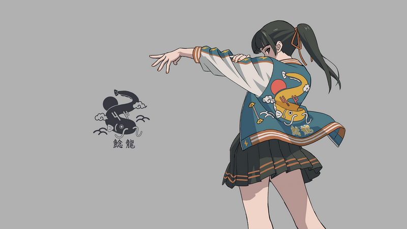 Anime girl in a jacket with a dragon design