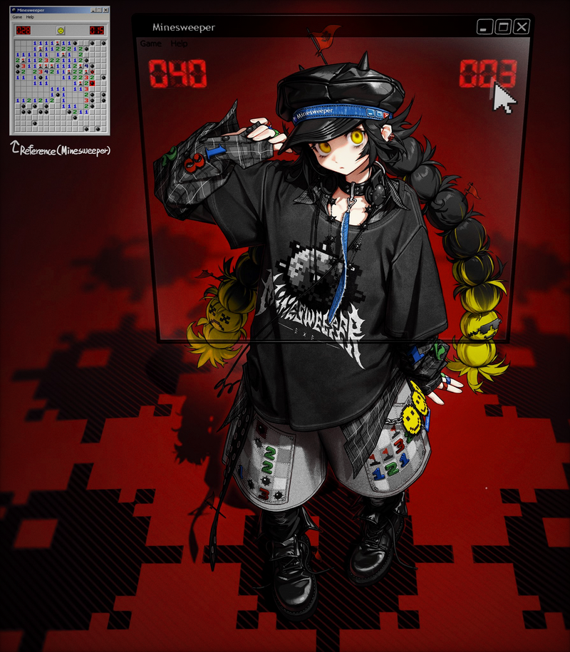 Minesweeper fan art of a girl with yellow eyes