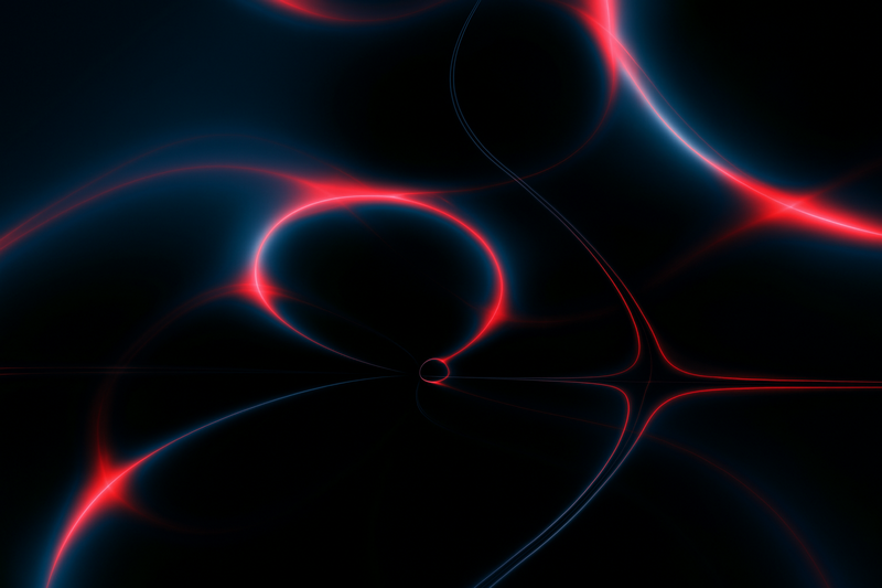 Abstract glowing red and blue fluid lines on black background