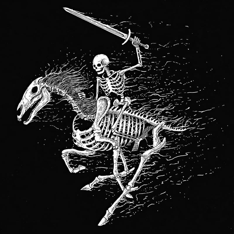 Skeleton Rider on a Skeletal Horse with a Sword