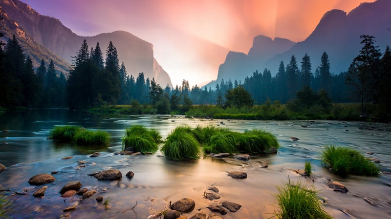 Yosemite National Park Landscape with Mountains and River