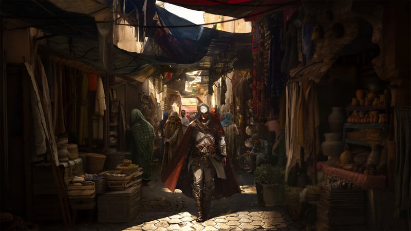 Assassins Creed II Ezio Auditore da Firenze in a crowded marketplace
