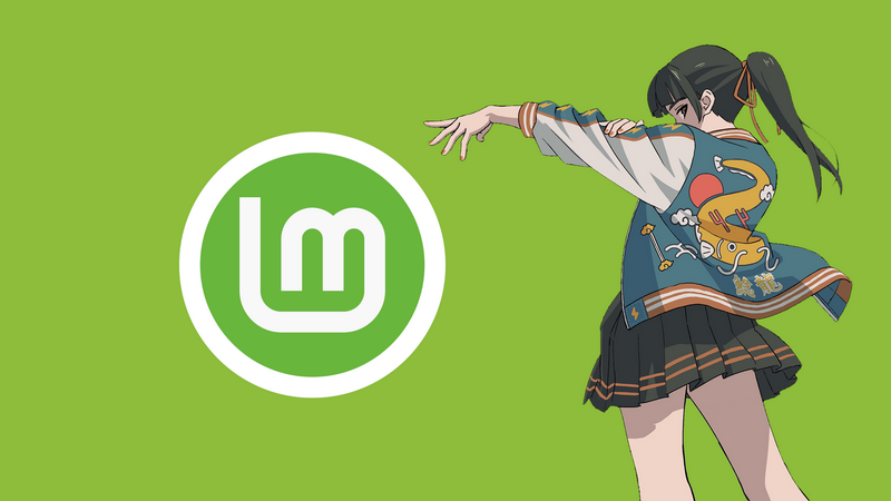 Anime girl with Linux Mint logo