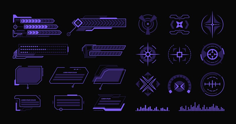 Futuristic HUD elements and crosshairs on dark background