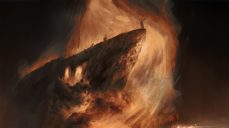 The Lord of the Rings: Mount Doom cliff with figures