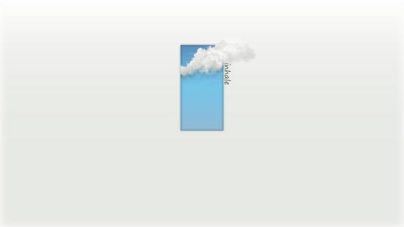 Minimalist blue rectangle with clouds and text
