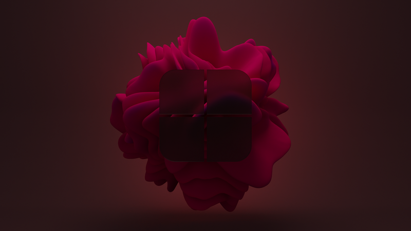 Windows 11 logo on a pink abstract shape