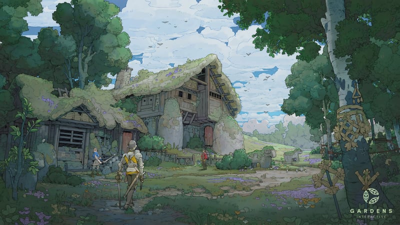 video game art: village scene with characters