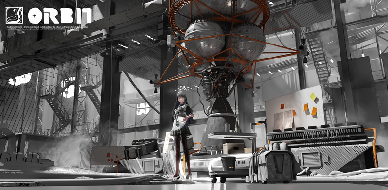 Anime girl in a hangar with a rocket