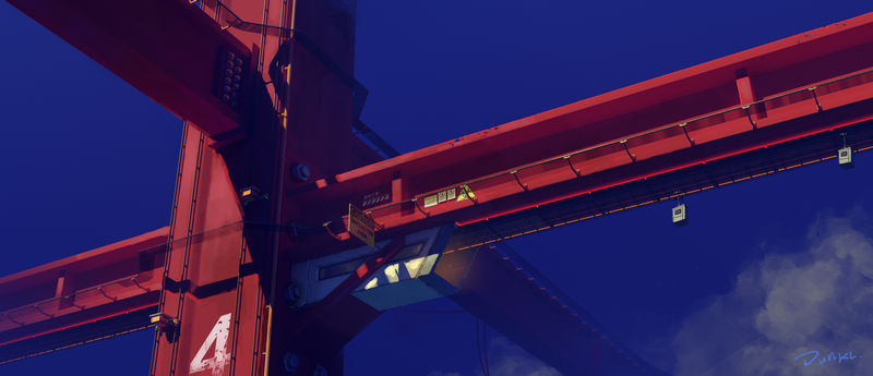 Red crane structure against a dark blue sky