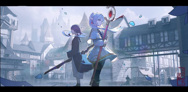 Frieren and Fern in a Misty Town