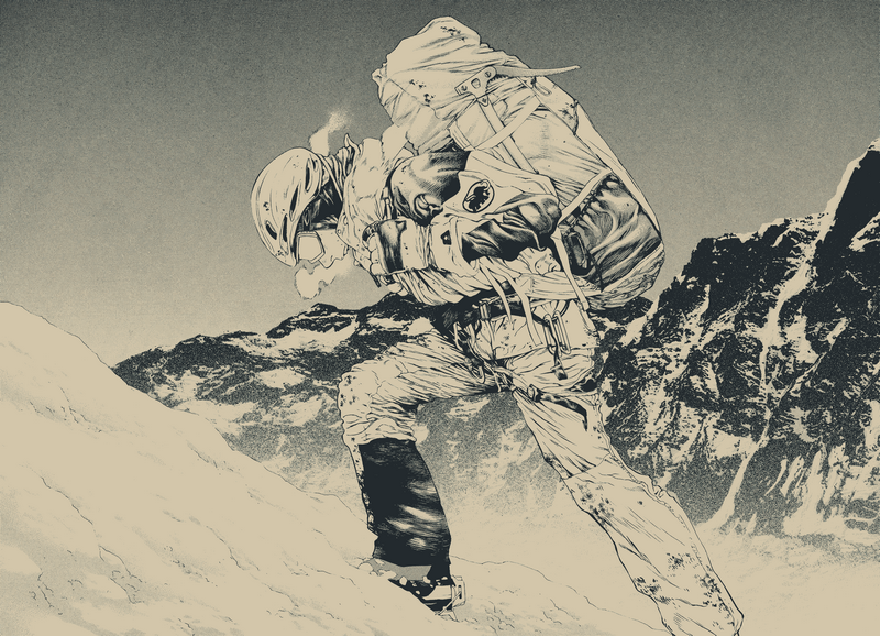 Kokou no Hito (The Climber) ascending a snowy mountain