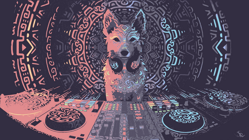 Music DJ Dog with Headphones and DJ Equipment