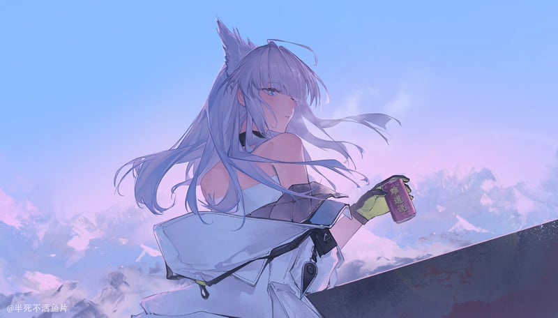 Arknights: Perlica with a can in a snowy landscape