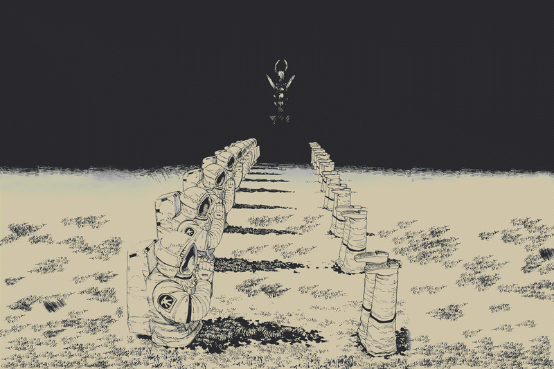 Chainsaw Man astronauts in monochrome