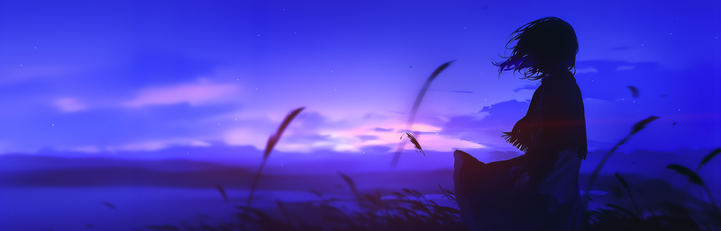 Scenery with a female character at sunset