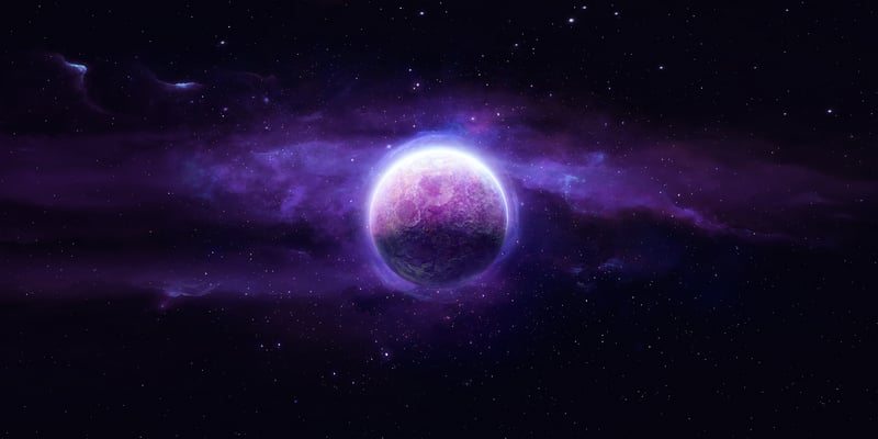 Purple planet in a starry nebula