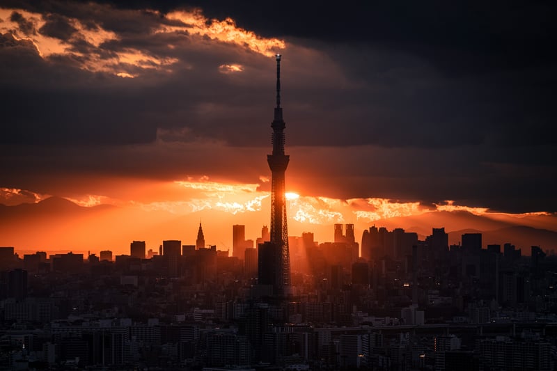 Tokyo Skytree at Sunset with Cityscape