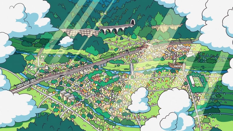City the Animation: A sprawling cityscape with a train.