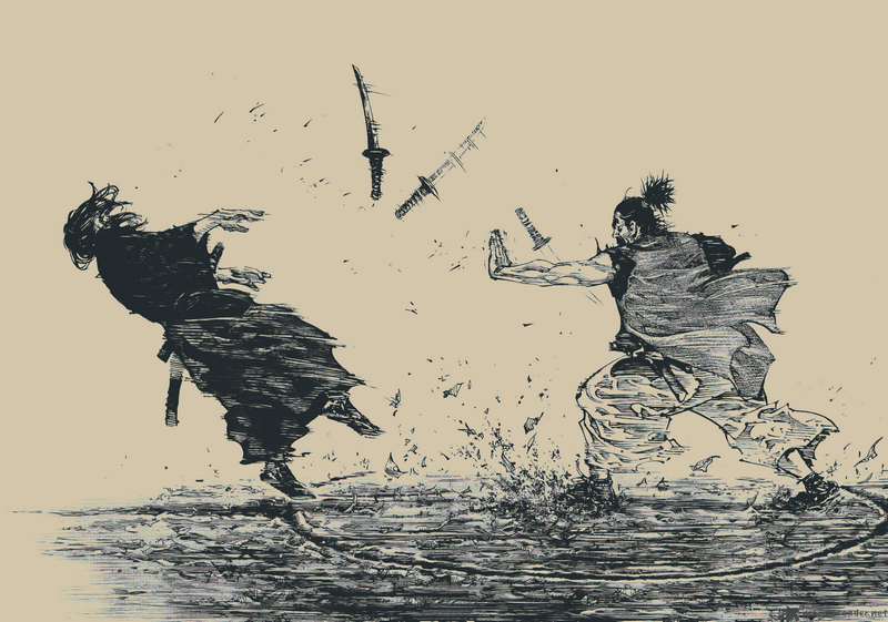 Miyamoto Musashi in a sword fight