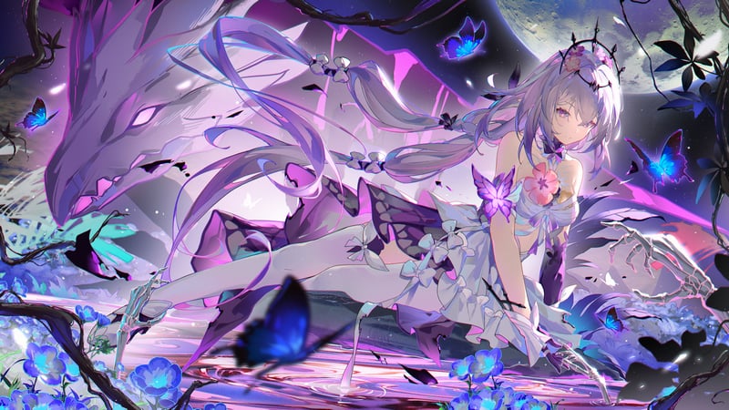Castorice from Honkai: Star Rail with a Dragon and Butterflies