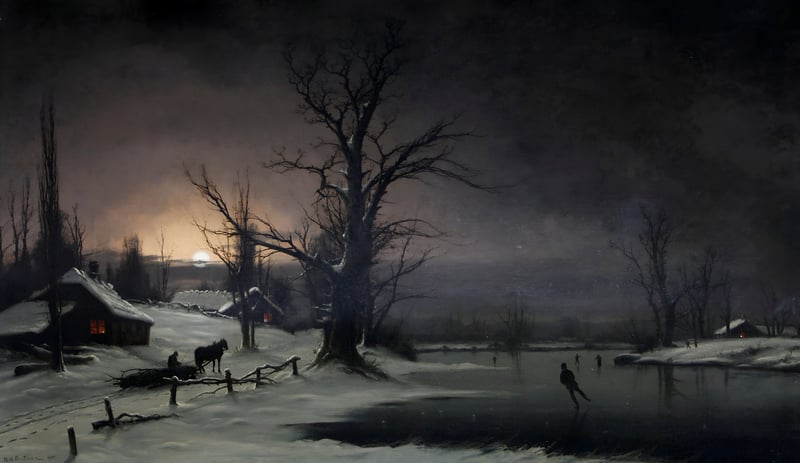 Winter Scene with Skaters and a Horse-Drawn Sleigh