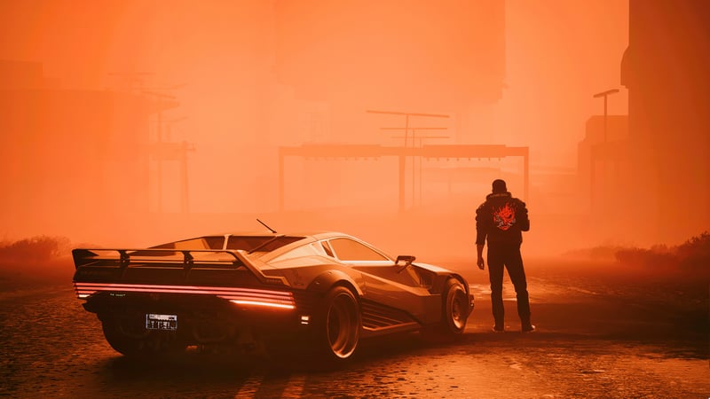 Samurai from Cyberpunk 2077 with Quadra Type 66 car