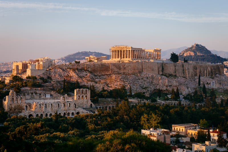 The Acropolis and Parthenon in Athens, Greece at Sunset